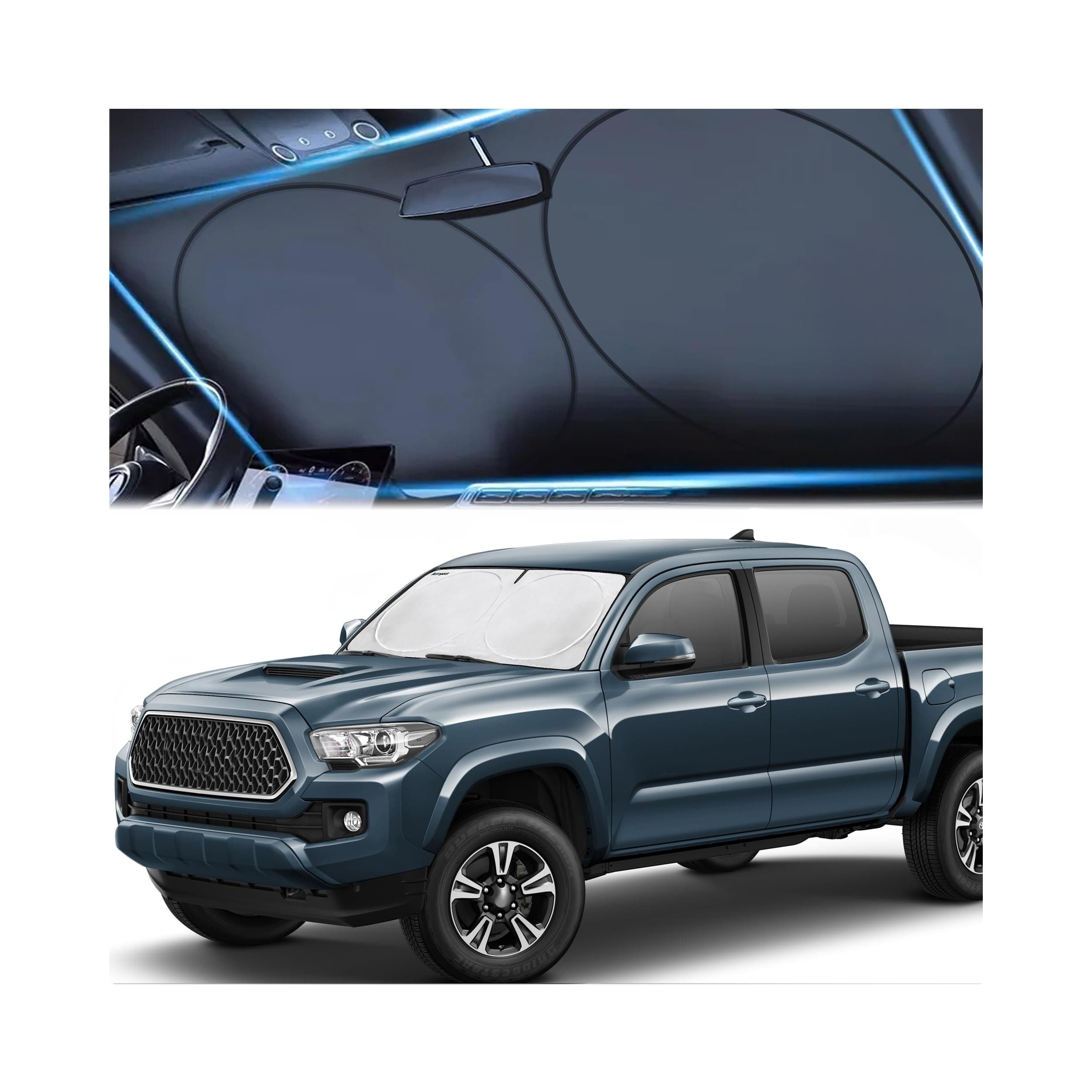 Windshield Sun Shade, Reflective Sunshade for Car Windshield with Mirror Cut-Out, Blocks 99% UV Rays & Keeps Vehicle Cool, Fits Cars, Trucks, SUVs & Vans, Fade-Resistant, (Small)