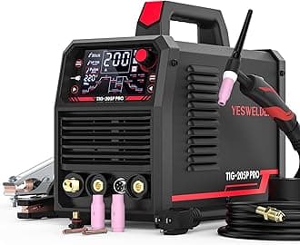 YESWELDER 205A Tig Welder with Pulse Large LED Display, Stick/DC TIG/Pulse TIG 3 in 1, 110&220V Dual Voltage TIG Welding Machine TIG-205P