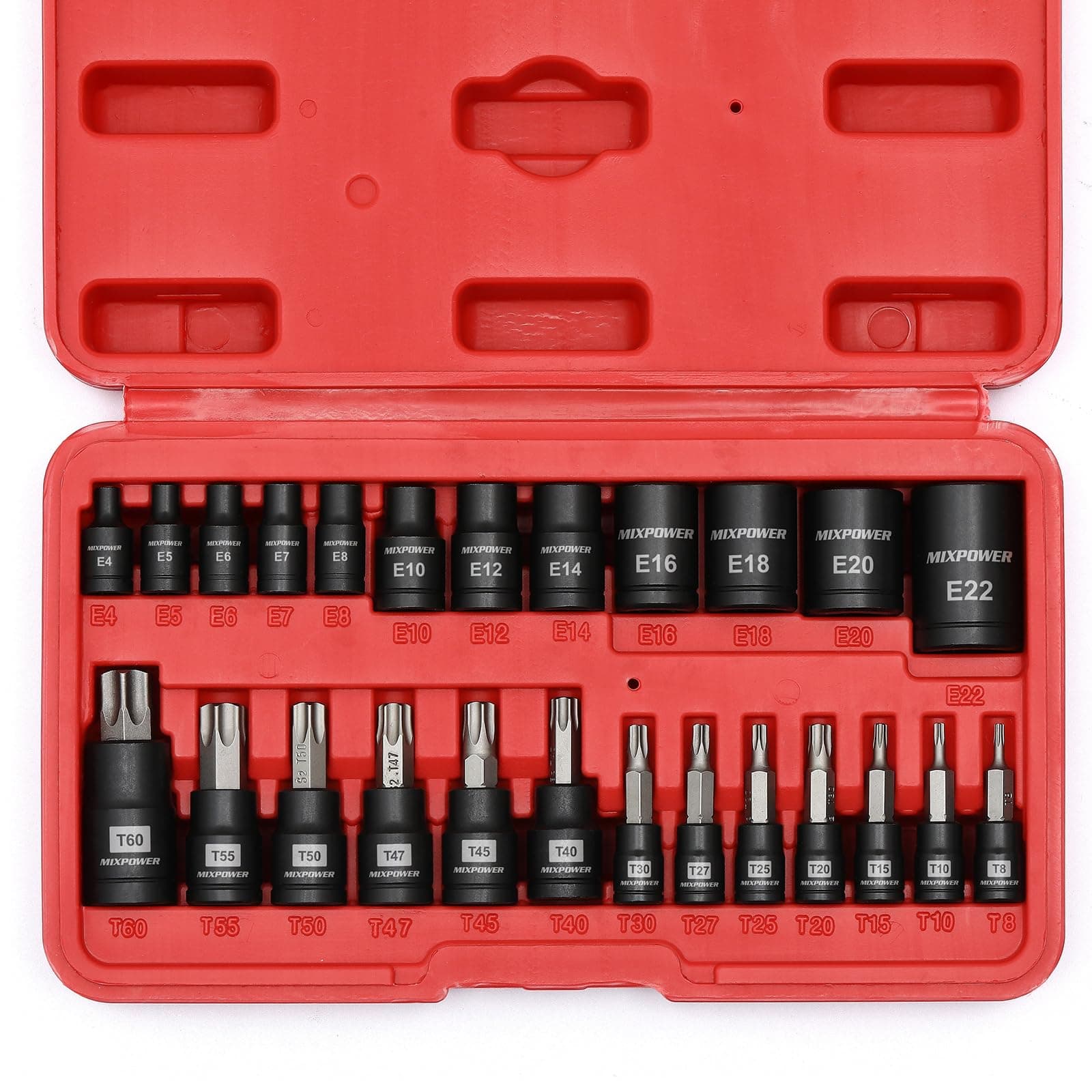 MIXPOWER 25-Piece Torx Bit Socket and Female External Socket Set, 13 Star Soc...