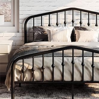 SHA CERLIN Full Size Metal Platform Bed Frame with Victorian Style Wrought Iron-Art Headboard/Footboard, No Box Spring Required, Black