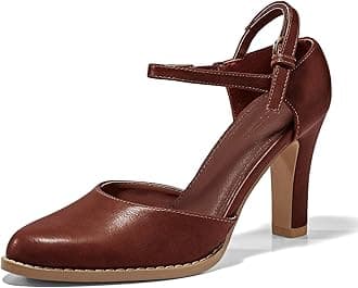 Coutgo Womens Chunky High Heels Closed Pointed Toe Ankle Strap Pumps Vintage D'Orsay Dress Party Shoes
