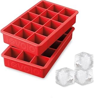 Perfect Cube Ice Mold Trays, Sturdy Silicone, Fade Resistant, 1.25" Cubes, Set of 2, Candy Apple Red