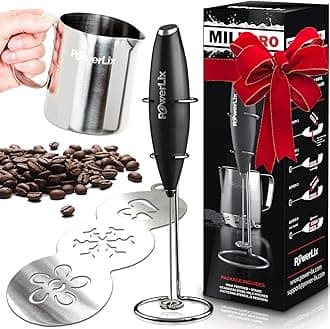PowerLix Powerful Handheld Milk Frother With Stand Battery Operated Foam Maker Frother Wand For Coffee (A Black) (Milk Frother With Stand Set)