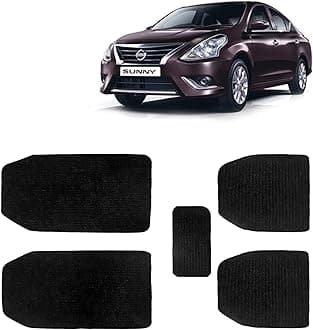 Kingsway Carpet Style Universal Car Mats for Nissan Sunny, 2014 Onwards Model, Black Color Anti Slip Car Floor Foot Mats, Complete Set of 5 Piece, Premium Series