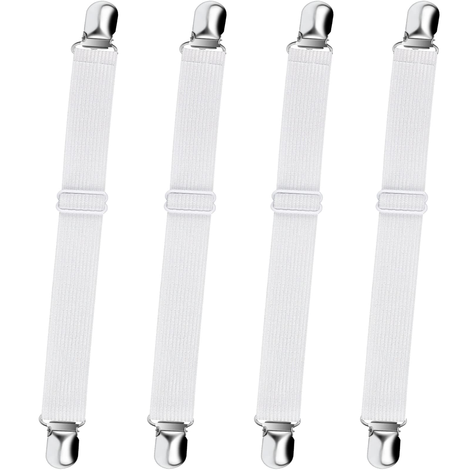 Bed Sheet Fasteners, 4pcs Adjustable Elastic Sheet Straps Heavy Duty Bed Sheet Grippers Suspenders for Mattresses Fitted Sheets Flat Sheets, White