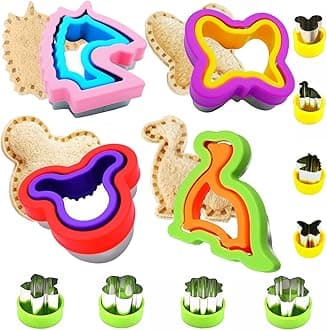 Uncrustable Maker, 12pcs Sandwich Cutter and Sealer sets, Uncrustable Sandwich Cutter, Decruster Sandwich Maker, Bread Cookie Cutters for Boys Girls Lunch & Bento Box (Dino Mouse Butterfly Unicorn)…
