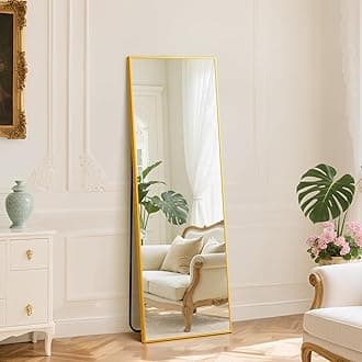 DUMOS Full Length Mirror with Stand Floor Standing Aluminum Frame for Bedroom Body Hanging Leaning Modern Simple Home Decor Shatter-Proorf Nano Glass Wall Living Room Cloakroom Light Gold 59"x16"