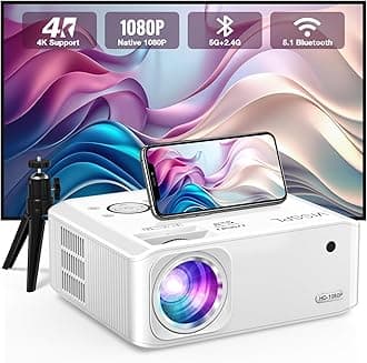 [6D/4P/4K] Projector with WiFi and Bluetooth, Electric Keystone 15000L 5G 4K Supported Projector, Max 400” Display, 50% Zoom Outdoor Projector for iOS/Android/HDMI/USB/TV Stick/PS5