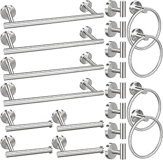 Bathroom Hardware Set, Bathroom Accessory, 5/10/20pcs Matte Black/Brushed Nickel/Brushed Gold Stainless Steel, Including 16'' Hand Towel Bars, Toilet Paper Holders, Towel Rings, Robe Towel Hooks