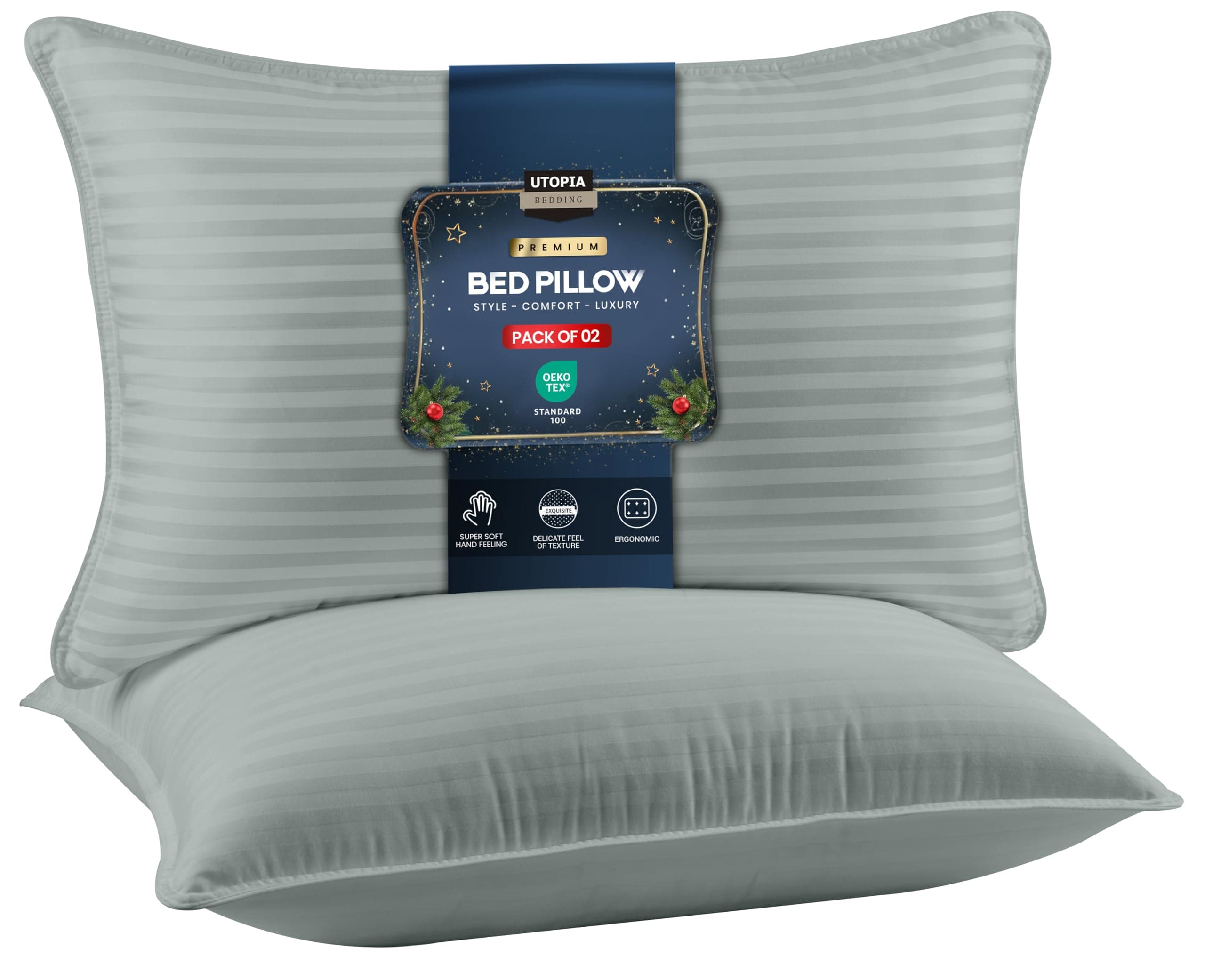 Utopia Bedding Bed Pillows for Sleeping Queen Size (Light Grey), Set of 2, Cooling Hotel Quality, for Back, Stomach or Side Sleepers