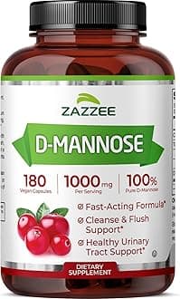 - Zazzee D-Mannose, 1000 mg per Serving, 180 Vegan Capsules, 3 Month Supply, Potent & Fast-Acting, Certified Kosher, 100% Pure, All-Natural Urinary Tract Health Support, 100% Vegetarian, Non-GMO