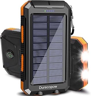 Solar Charger Power Bank, 20000mAh Portable Outdoor Waterproof Solar Battery Charger, Camping External Backup Battery Pack USB C Ports Input/Output, 2 Led Light Flashlight with Compass (Orange)