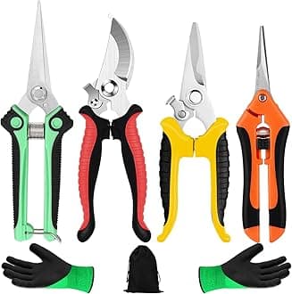 4 Pack Garden Shears Scissors,Pruning Shears, pruning shears for gardening Stainless Steel Blades, Gardening Clippers Hand Pruner With a Gardening Gloves((Red Yellow Blue Orange)