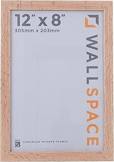 Wall Space 12x8 Oak Photo Frame for Wall Mount- 12 x 8 inch Oak Picture Frame for Prints, Photo & Image - 8x12 Poster Frame Made of Natural Solid Wood & Real Glass - Handmade in the UK (305 x 203mm)