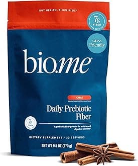 Bio.me Daily Prebiotic Fiber Powder Chai - 7g Per Serving - Soluble & Insoluble Fiber Supplement Powder for Women & Men - Digestive Health & Gut Health - GLP-1 Friendly, Sugar Free - 30 Servings