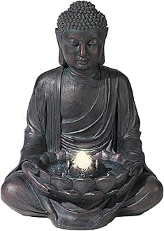 Meditating Buddha 24" High Large Zen Asian Indoor Outdoor Decor Resin Floor Fountain with Light LED Standing Bubbler Water Feature for Outside Garden Patio Yard Backyard Porch Deck - John Timberland
