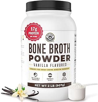 32oz Vanilla Bone Broth Protein Powder From Grass Fed Beef - Non-GMO Ingredients, Gut-Friendly, Low Carb Dairy Free Protein Powder - Natural Collagen Source For Joint Support - Keto Friendly