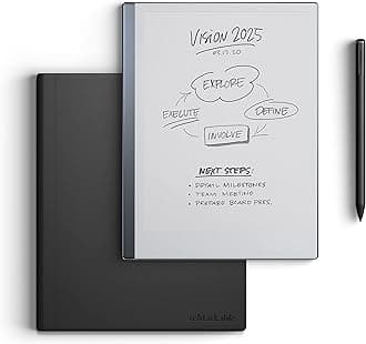 Essentials Bundle - Leather Folio | reMarkable 2 Paper Tablet | Black and White 10.3'' Writing Tablet, Marker Plus Pen with Built-in Eraser and Book Folio Case in Black Premium Leather