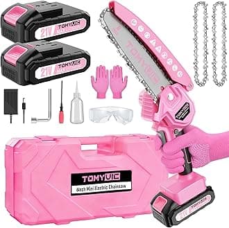 Mini Chainsaw 6-Inch Battery Powered - Pink Cordless Electric Handheld Chainsaw with 2 Rechargeable Batteries - 21V Small Power Chain Saws Battery Operated for Tree Trimming Wood Cutting