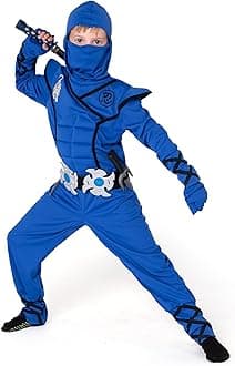 Spooktacular Creations Blue Ninja Costume for Kids, Deluxe Ninja Costume for Boys, Halloween Ninja Costume Dress Up (Blue, Small(5-7yrs))