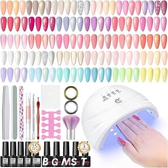 52pcs Gel Nail Polish Kit with U V light 35 Colors Spring Gel Polish Set Cream Color Collection 5PC Top Base Coat Nail Art Manicure Kit for Beginners with Everything Valentines Day Gifts for Women Her