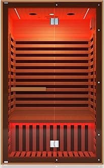 Infrared Sauna Home 2 Person Indoor Sauna Hemlock Wooden Dry Sauna Room Low EMF 1950W with Control Panel, Bluetooth Speaker, Reading Lamp