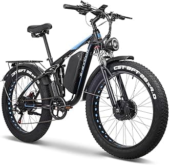 - 6000W Electric Bike for Adults, 52V 32AH Dual Motor E-Bike, Up to 90Mile & 45MPH All-Terrain Fat Tires Full Suspension 24/26 Inch Electric Bicycles Hydraulic Disc Brake for Road UL2849 by SGS