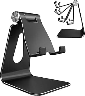 CreaDream Adjustable Cell Phone Stand, Phone Stand, Cradle, Dock, Holder, Aluminum Desktop Stand Compatible with Phone Xs Max Xr 8 7 6 6s Plus SE Charging, Accessories Desk,All Mobile Phones-Black