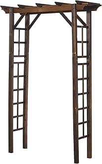 Outsunny 85" Wooden Garden Arbor for Wedding and Ceremony, Outdoor Garden Arch Trellis for Climbing Vines, Fir Wood, Carbonized Color