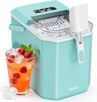 Silonn Ice Maker Countertop, Portable Ice Machine with Carry Handle, Self-Cleaning Ice Makers with Basket and Scoop, 9 Cubes in 6 Mins, 26 lbs per Day, Ideal for Home, Kitchen, Camping, RV