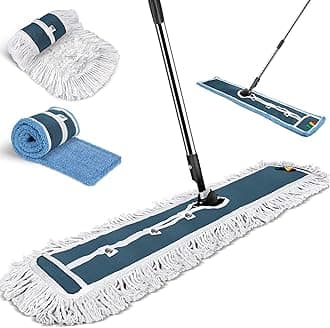 – MASTERTOP Large Flat Mop, Wide Industrial Mop with 2 Replacement Heads, Commercial Heavy Duty Floor Mops for Hard Floors, Dust Sweeper for Warehouse Hotel Garage Cleaning