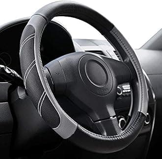 Elantrip Leather Large Steering Wheel Cover 15 1/2 to 16 inch Universal Soft Grip Breathable for Car Truck SUV Jeep Anti Slip Black and Gray
