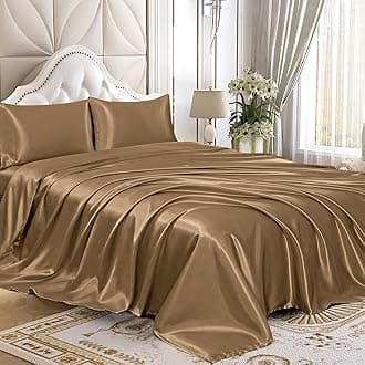 Homiest 3pcs Satin Sheets Set Luxury Silky Satin Bedding Set with Deep Pocket, 1 Fitted Sheet + 1 Flat Sheet + 1 Pillowcases (Twin Size, Camel Brown)