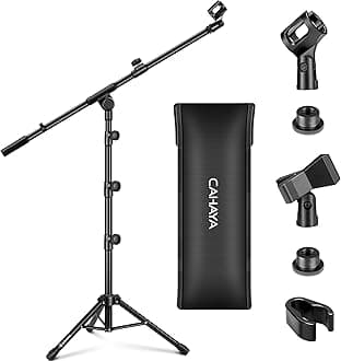 Tripod Boom Microphone Stand Arm Floor Mic Stands with Carrying Bag and 2 Mic Clips for Performance Singing Speech Wedding Stage and Outdoor