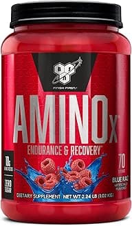 BSN Amino X Muscle Recovery & Endurance Powder with BCAAs, 10 Grams of Amino Acids, Keto Friendly, Caffeine-Free, Support Endurance, Zero Sugar, Blue Raz, 70 servings, 35.84 Ounce (Packaging May Vary)