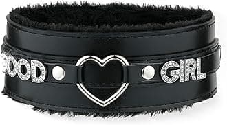 Pink Furry Heart O-ring Leather Choker Collar For Women, Handmade Punk Gothic Letter Necklace Adjustable Fashion Jewerly