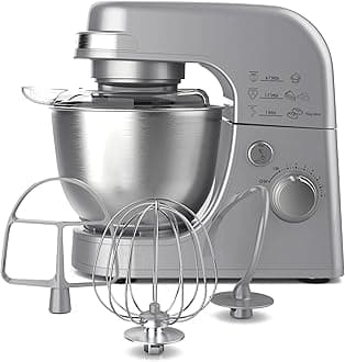 Electric Stand Mixer, 4 Quarts, Dough Hook, Flat Beater Attachments, Splash Guard 7 Speeds with Whisk, Silver