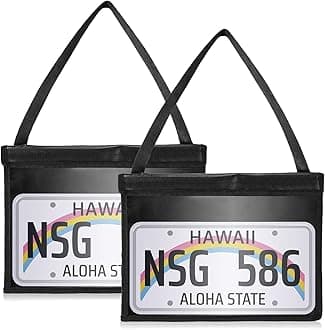 2 Pcs License Plate Holder with Hanging Strap Test Drive License Plate Tag Bag Dealer Plates Tag Bags Black Plate Frame Cover Car Plate Bracket Holder for Car SUV Truck