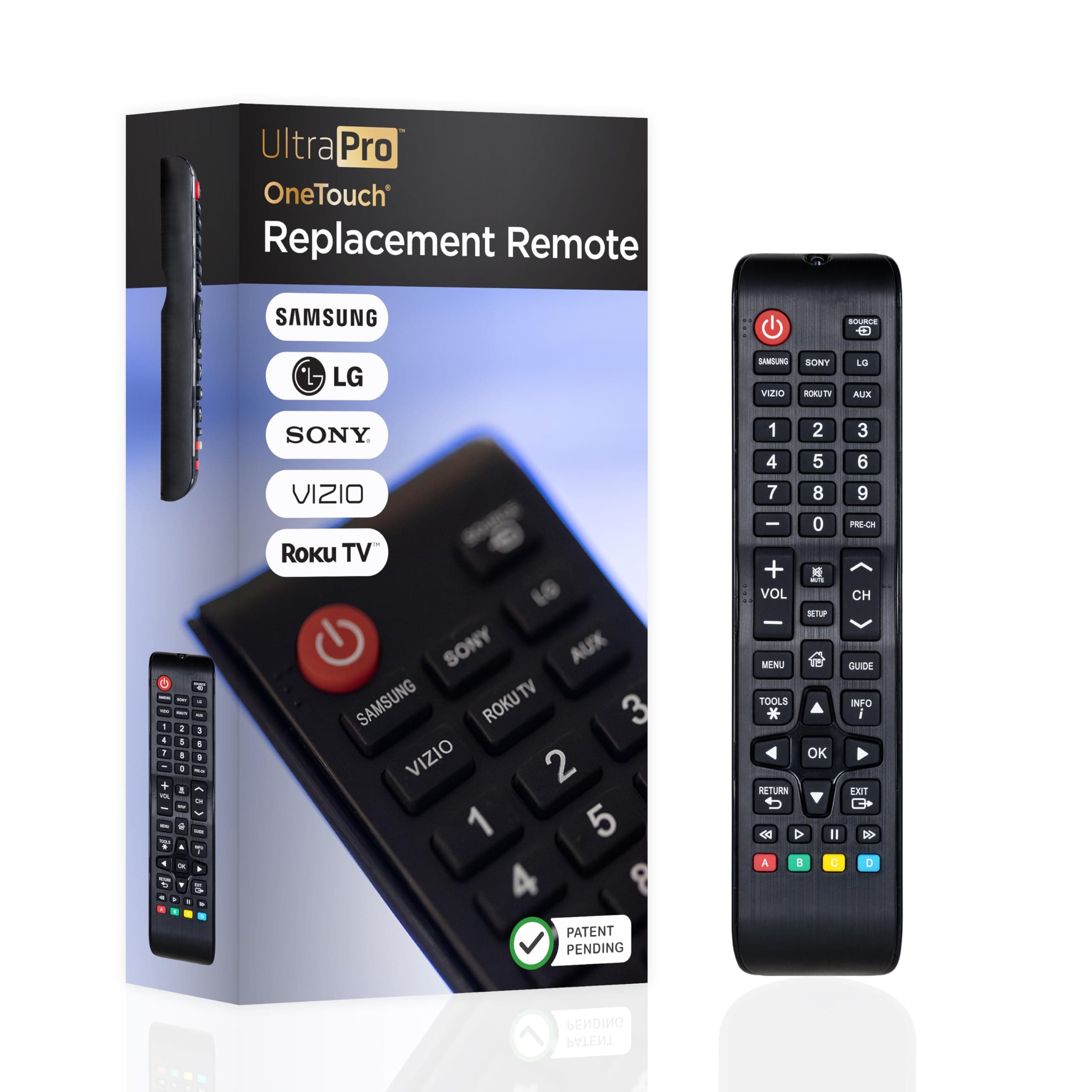 OneTouch Universal Remote Replacement Compatible for All Samsung, LG, Sony, Vizio and Roku TV Smart TV, LED, LCD, HDTV, 3D, Series TV, Black, 84011
