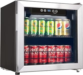Honeywell Beverage Refrigerator and Cooler, 48 Can Mini Fridge with Glass Door for Soda Beer or Wine for Office or Bar with Adjustable Removable Shelving