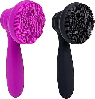 2 PC Silicone Facial Cleansing Brush Facial Scrubber Manual Exfoliating Facial Brush Face Cleanser Face Exfoliator Ultrafine Bristles for Sensitive Skin Easy to Clean Lather Well(Black&Purple)