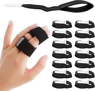 14 Pack Finger Buddy Straps, Buddy Tape Finger Splints No Slip Hook and Loop Finger Splints Washable and Reusable Finger Sleeves Protectors for Jammed Swollen Dislocated Joint(Black)