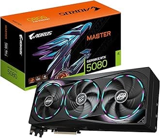 GIGABYTE AORUS GeForce RTX 5080 Master 16G Graphics Card, WINDFORCE Cooling System, 16GB 256-bit GDDR7, GV-N5080AORUS M-16GD Video Card