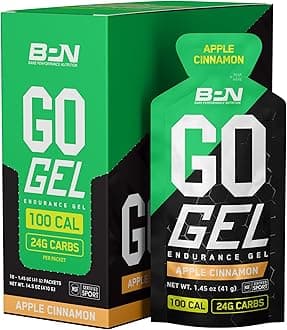 BPN Go Gel Endurance, 24g of Carbohydrates & 100 Calories per Pack, Vegan + Gluten Free Running Gel, 10 Single-Serving Packs, Apple Cinnamon