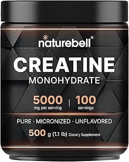 NatureBell Creatine Monohydrate Powder 500 Grams, 5000mg Per Serving, Pure Unflavored Creatine Powder - Micronized - Pre Workout | Keto | Vegan | Dissolves Easy | Filler Free - 100 Servings (1.1Lb)