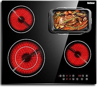 Ceramic Hob, 60cm Built-in 4 Zones Electric Cooktop with Dual Oval Zone 6600W, Hard Wired, No Plug Included