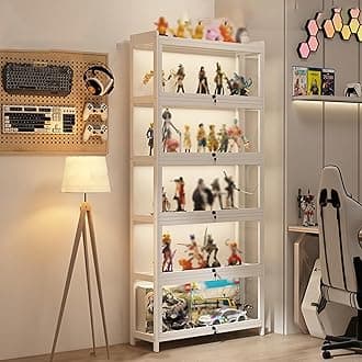 Display Cabinet for Collection, Acrylic Transparent Curio Cabinet Figures and Curio Collection Display Case Floor Standing Showcase Home Living Room(White,4 Floor 50cm)