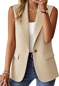 2026 Summer Women's Sleeveless Vest Tops - Lightweight Fully Lined Trendy Casual Work Office Blazer With Pockets
