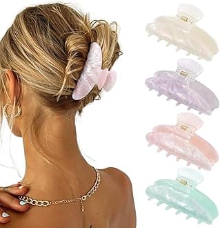 4Pcs Large Hair Claw Clips - Acrylic Big Hair Clips for Thick Hair Strong Hold Hair Jaw Clips Non-slip Banana Hair Barrettes Clips for Women Girls (Sparkle(white/purple/pink/green))