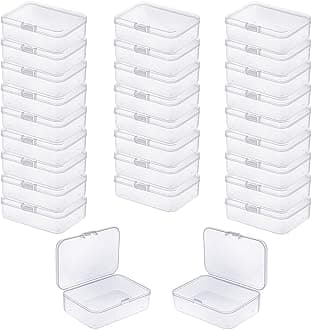 – LJY 28 Pack Small Plastic Box with Hinged Lid 8.5 x 5.5 x 2.5 cm – Clear Rectangular Small Storage Boxes for Diamond Art Accessories, Beads, DIY Craft Storage and Hardware Organiser (Clear)